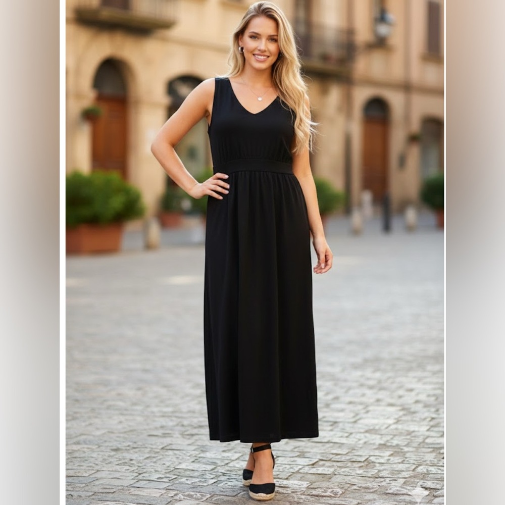 Suzanne Bitro Imperial maxi style black dress size 1X